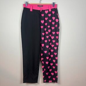 Incerun Womens Pink Black Heart Crop Dress Pants Womens Small NWT Valentines Day